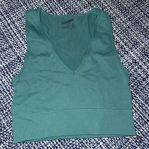 Garage Teal V-Neck Crop Top